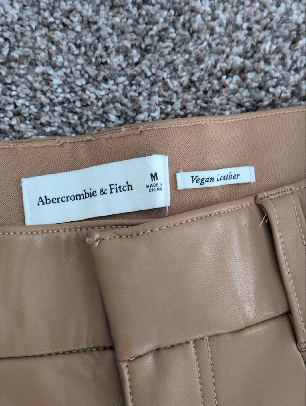 Abercrombie & Fitch Women's Tan Vegan Leather Pleated Shorts - Picture 3 of 11